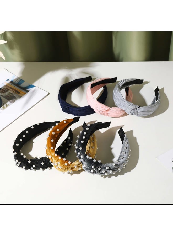 LOVNFC Womens Headbands 6 Pcs Knotted Head Bands No Slip Fashion for women Girls Wide Top Knot Turban Hair Bands Velvet Hair Hoops Hairband (gray blue pink) - Image 3
