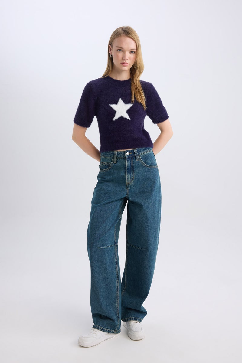 DeFacto Woman Fitted Crew Neck Star Printed Plush Pullover - Image 5