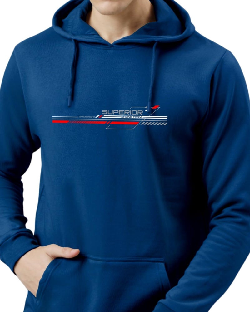 ADRO Hoodies for Men, 320 GSM Soft Cotton Hoodie Fabric, Long Lasting Printed Hoodie for Winter | Mens Hoodies | Sweatshirt for Men|H24-RAC-RB-L Royal Blue - Image 2