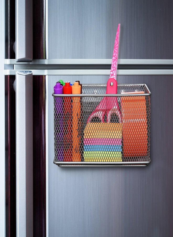 واي بي أم هوم سلة تخزين مغناطيسية من شبكة سلكية من YBM HOME، سلة مهملات، حاوية، صينية مكتب، منظم لوازم مكتبية فضي للثلاجة/فرن الميكروويف أو السطح المغناطيسي في المطبخ أو المكتب (1، متوسط) - Image 4