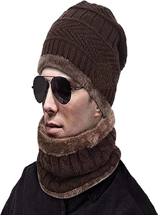 Creature Winter Knit Beanie Cap Hat Neck Warmer Scarf and Touchscreen Woolen Gloves Set for Men & Women (3 Piece) (BROWN) - Image 2