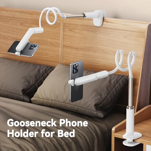 nediea Gooseneck Phone Holder for Bed, Universal Cell Phone Stand with Clamp Mount, 900° Rotation Overhead Phone Mount with Flexible Long Arm for Bedside,Headboard,Desk (43.3 Inches Length) - Image 5