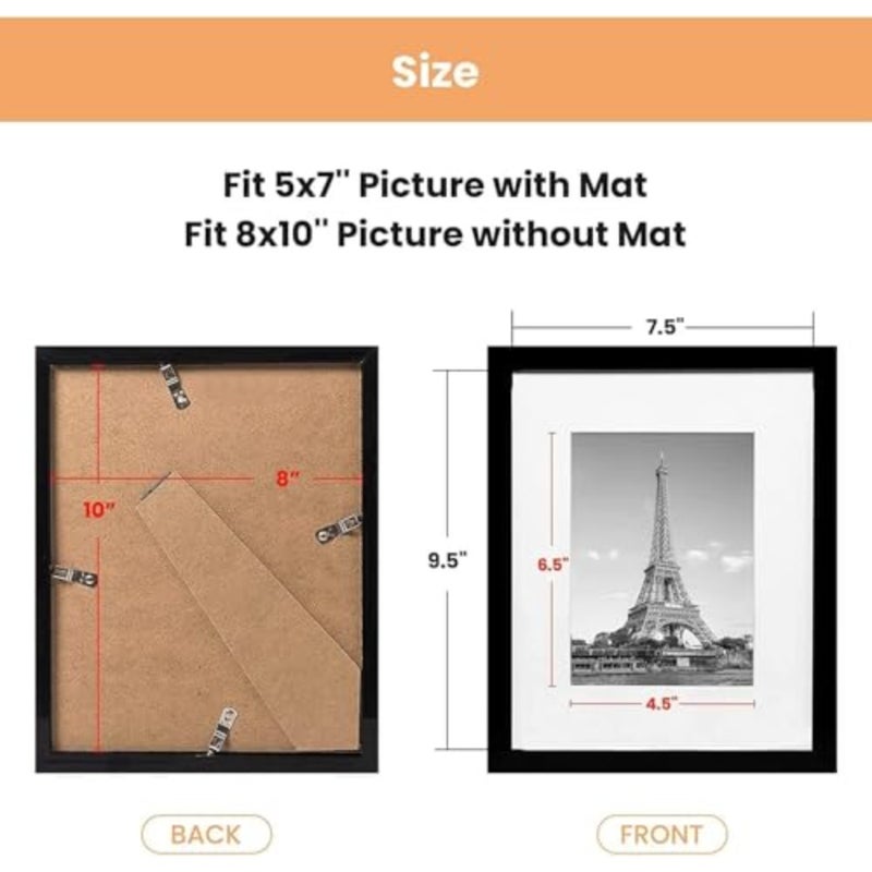 Aputue Picture Frame Set, 10X8inch Black Wood 5 PCS, Photo Frames with Mat for 5x7 Display, Tabletop or Wall Mounted Gallery Decor, Modern Memory Showcase for Home Office and Studio Artworks - Image 5