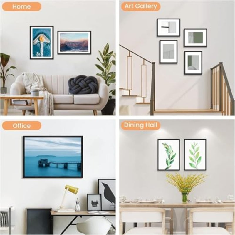 Aputue Picture Frame Set, 10X8inch Black Wood 5 PCS, Photo Frames with Mat for 5x7 Display, Tabletop or Wall Mounted Gallery Decor, Modern Memory Showcase for Home Office and Studio Artworks - Image 2