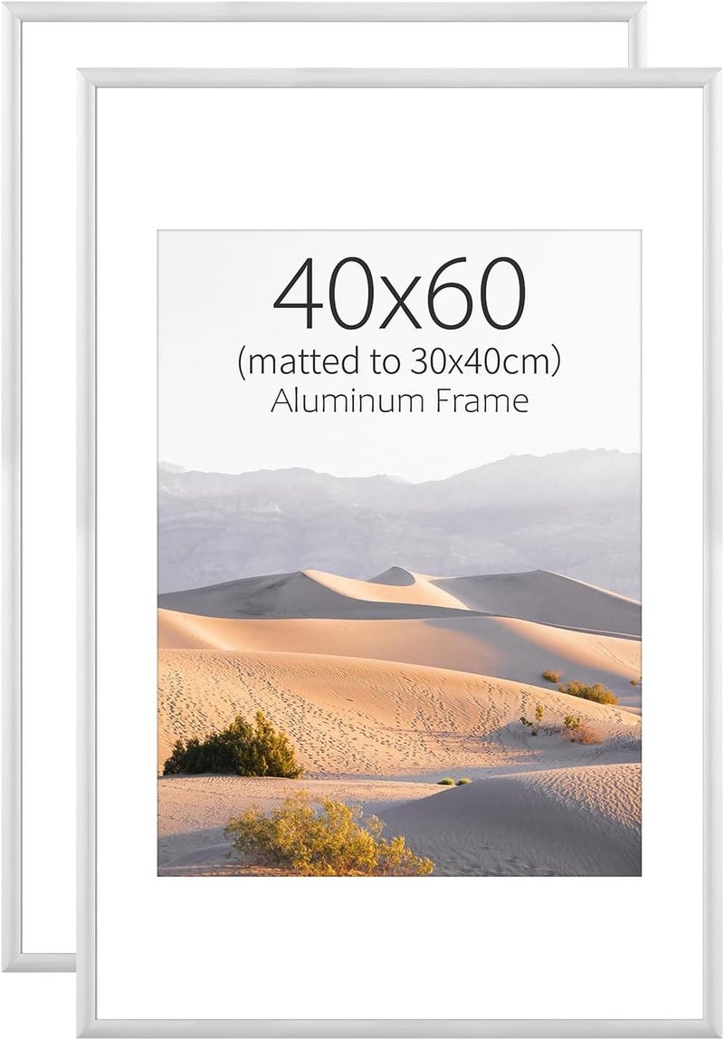 ATOBART Picture Frame, 40x60 Metal Picture Frame - 40x60 Aluminum Photo Frames with 30x40cm Removable Mat for Wall Hanging and Table,Silver-2 PCS - Image 1