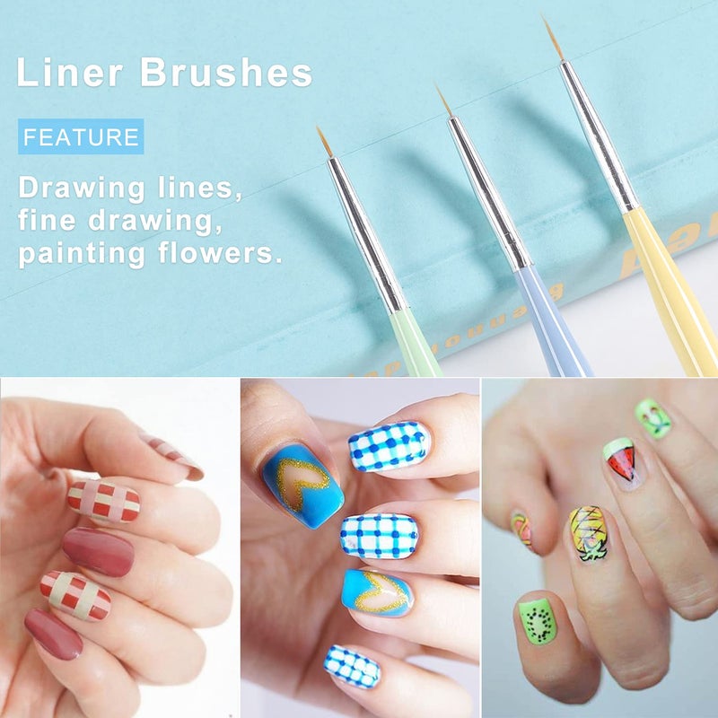 TEOYALL Nail Art Brushes, Nail Design Painting Brushes Builder Gel Brush Nail Dotting Tools Nail Fine Liner Brushes - Image 2