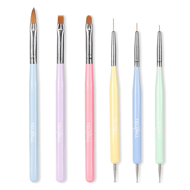 TEOYALL Nail Art Brushes, Nail Design Painting Brushes Builder Gel Brush Nail Dotting Tools Nail Fine Liner Brushes - Image 1