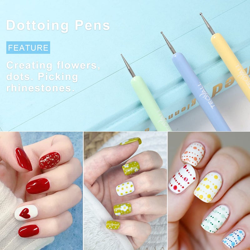 TEOYALL Nail Art Brushes, Nail Design Painting Brushes Builder Gel Brush Nail Dotting Tools Nail Fine Liner Brushes - Image 3