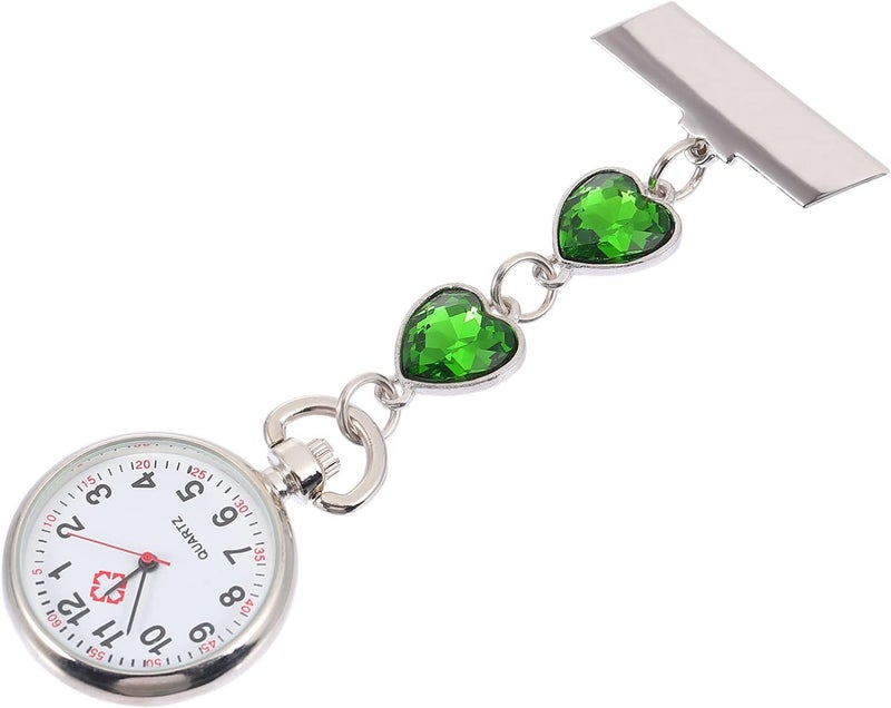 klarako Retractable Nurse Watches Hanging Watch: Peach Heart Nurse Watch, Clip- on Nurse Watch Creative Quartz Pocket Watch with Second Hand (Light Green) - Image 4