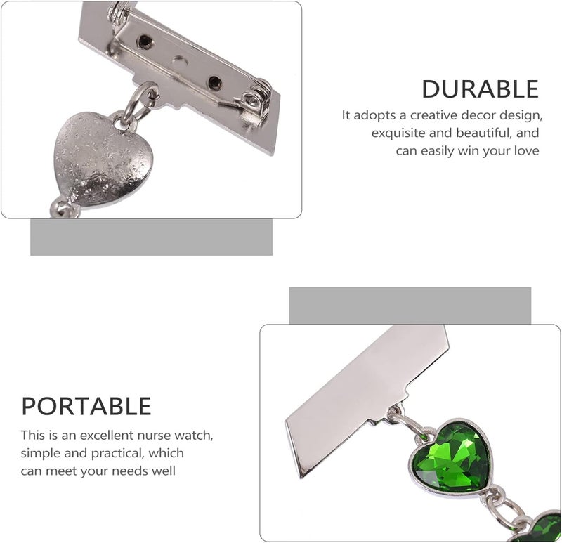 klarako Retractable Nurse Watches Hanging Watch: Peach Heart Nurse Watch, Clip- on Nurse Watch Creative Quartz Pocket Watch with Second Hand (Light Green) - Image 5