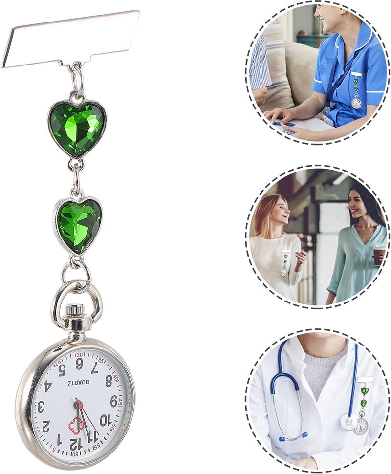 klarako Retractable Nurse Watches Hanging Watch: Peach Heart Nurse Watch, Clip- on Nurse Watch Creative Quartz Pocket Watch with Second Hand (Light Green) - Image 3