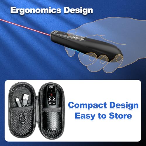 UBUYONE Rechargeable Presentation Clicker with Case, Power Digital Display Wireless Presenter Remote, USB C Red Light Pointer Computer PowerPoint PPT Clickers for Mac Laptop, Slideshow Google Slide Advancer - Image 3