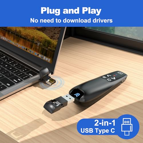UBUYONE Rechargeable Presentation Clicker with Case, Power Digital Display Wireless Presenter Remote, USB C Red Light Pointer Computer PowerPoint PPT Clickers for Mac Laptop, Slideshow Google Slide Advancer - Image 4