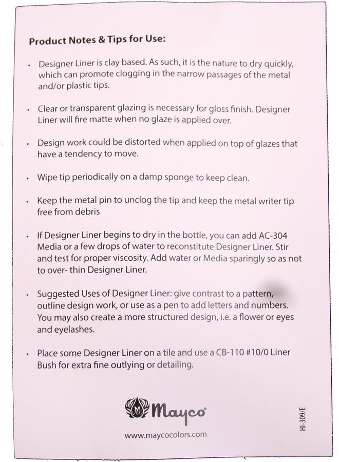 Creative Hobbies Mayco Designer Liner Ceramic Glaze Writers - 1.25 Ounce Each, Kit of All 10 Colors Plus Free Instructional Booklet - Image 5