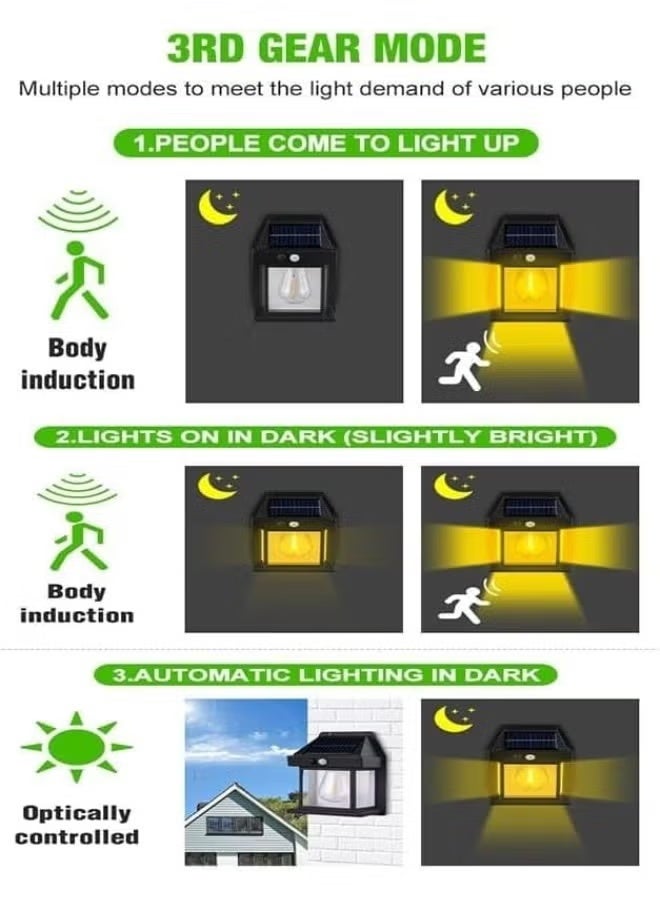 LED Tungsten Solar Power Outdoor Wall Light - Waterproof and Rainproof Garden Lighting (IP65) | Features Smart Motion Sensor and 3 Lighting Modes | Works Automatically from Dusk to Dawn for Entrances and Gardens. Contains One Bulb. - Image 5