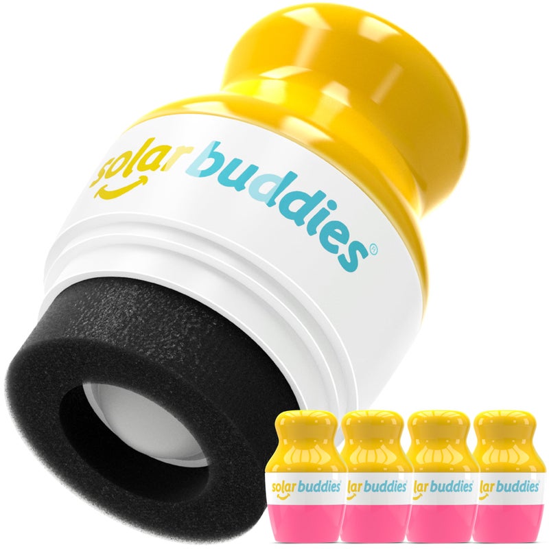 Solar Buddies Sunscreen Applicator - Pink Pack of 4 - BPA-Free Refillable Roll on Sponge Sunscreen, Suncream & Lotion Applicator For Kids, Adults & Families - Holds 3.4fl oz, Perfect Size for Travel - Image 1