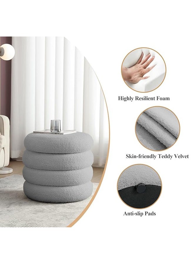 keke Round Upholstered Ottoman Footstool Soft Fleece Fabric Padded Seat for Bedroom and Vanity - Image 3