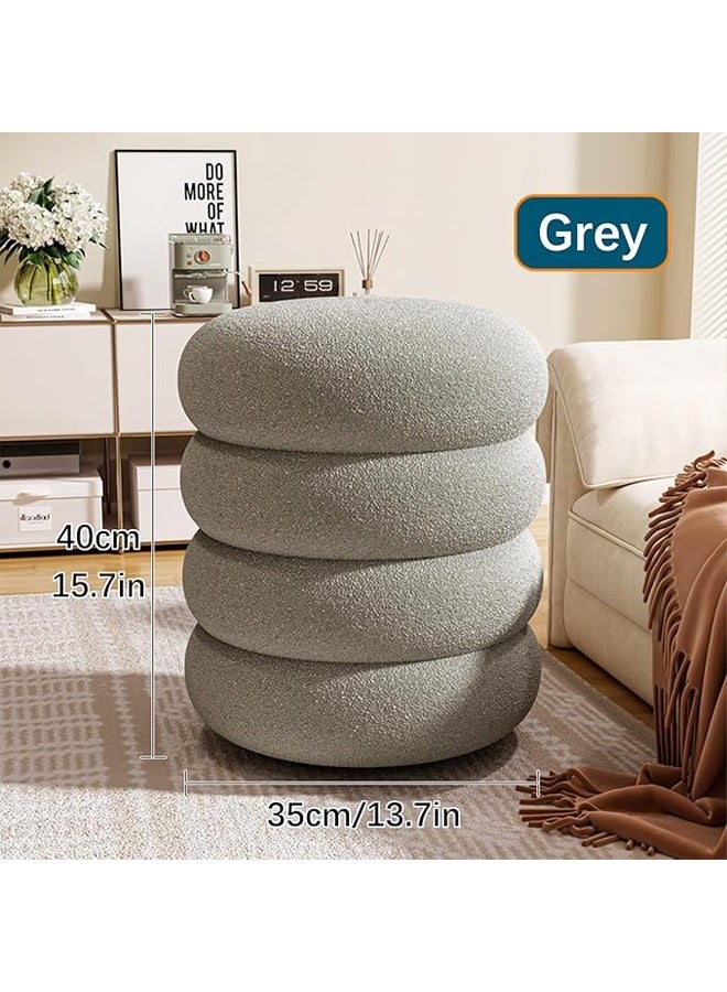 keke Round Upholstered Ottoman Footstool Soft Fleece Fabric Padded Seat for Bedroom and Vanity - Image 2