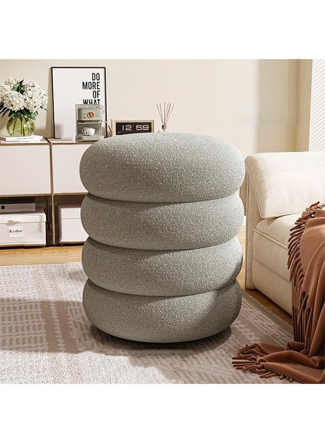 keke Round Upholstered Ottoman Footstool Soft Fleece Fabric Padded Seat for Bedroom and Vanity - Image 1