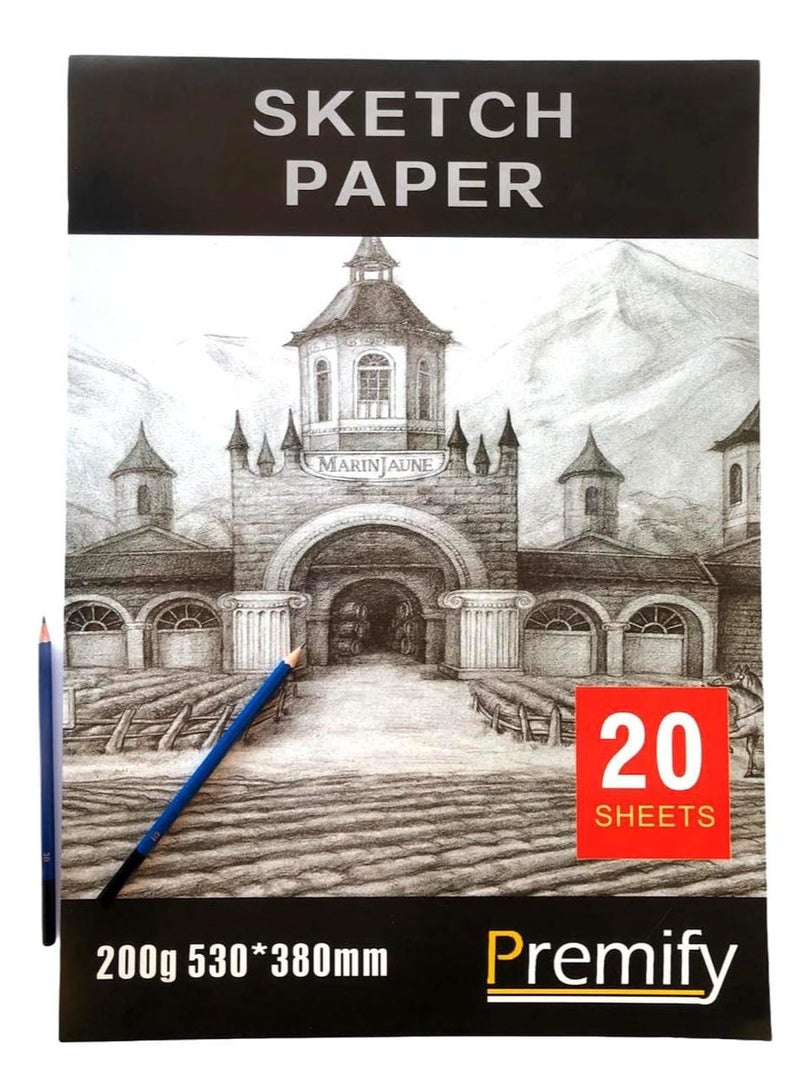 بريميفي 20 ورقة رسم كبيرة 4K لوحة ورقية 200 جرام لكل متر مربع 15 بوصة × 21 بوصة - Image 1