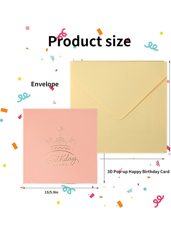 "Musical 3D Pop Up Birthday Cards, Happy Birthday Card With Lights & Blowable Candle, Fireworks Greeting Birthday Card with Envelope for Women Men Husband Birthdays, Special Occasions (Pink) " - Image 3