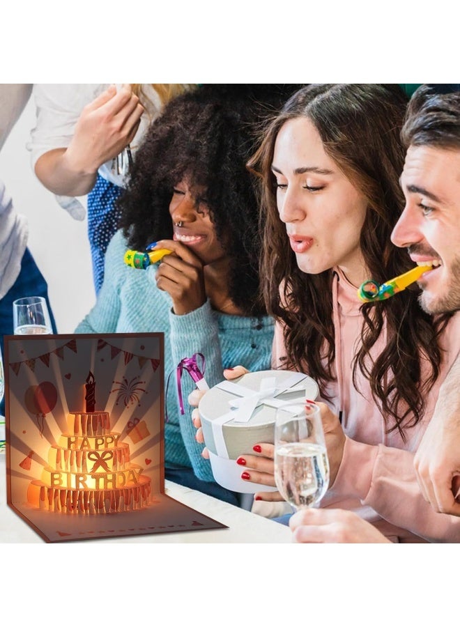 "Musical 3D Pop Up Birthday Cards, Happy Birthday Card With Lights & Blowable Candle, Fireworks Greeting Birthday Card with Envelope for Women Men Husband Birthdays, Special Occasions (Pink) " - Image 4