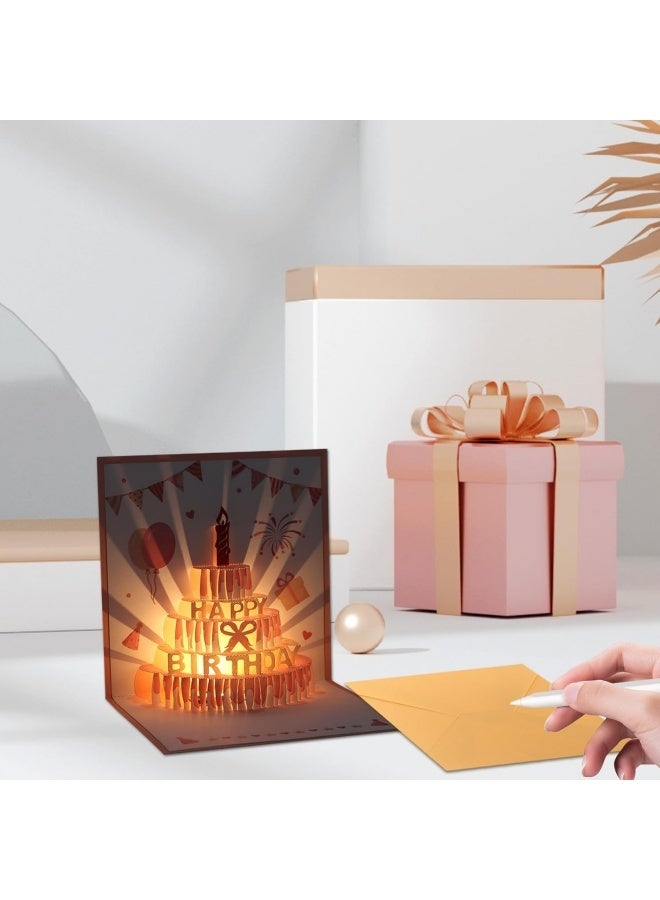 "Musical 3D Pop Up Birthday Cards, Happy Birthday Card With Lights & Blowable Candle, Fireworks Greeting Birthday Card with Envelope for Women Men Husband Birthdays, Special Occasions (Pink) " - Image 5