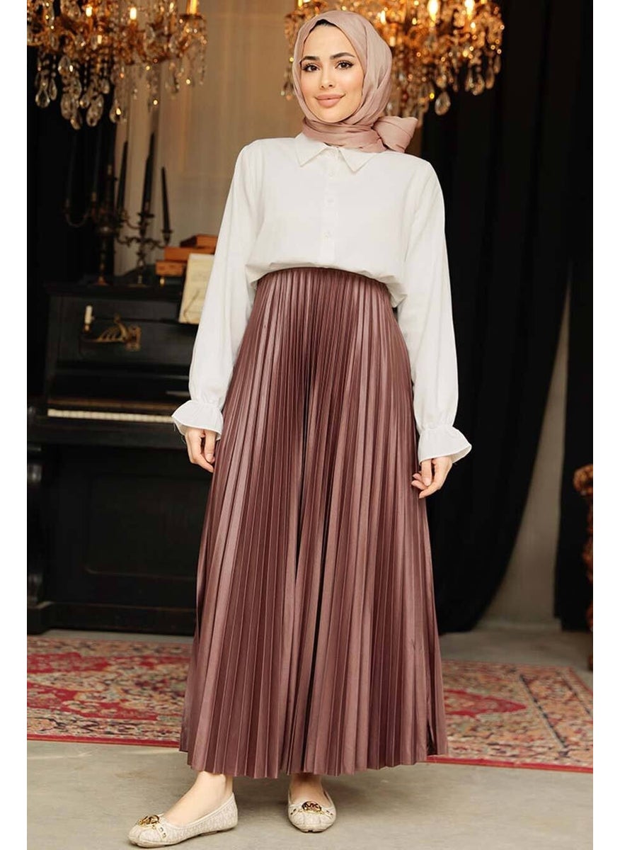 Neva Style - Pleated Brown Hijab Skirt 9207KH - Image 1