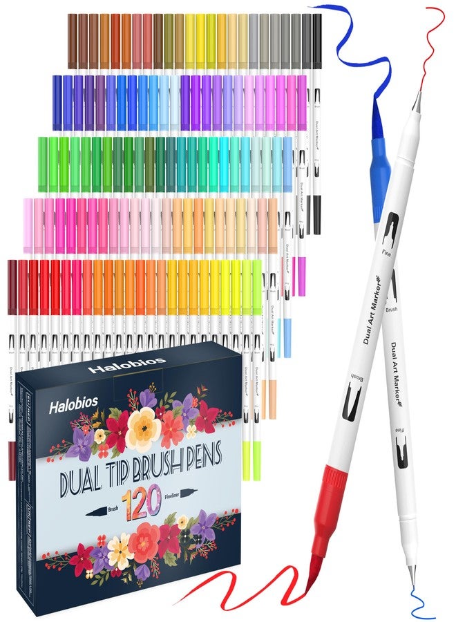 Halobios 120 Color Dual Tips Brush Pens Colouring Art Markers, Fine and Brush Tip - Image 1