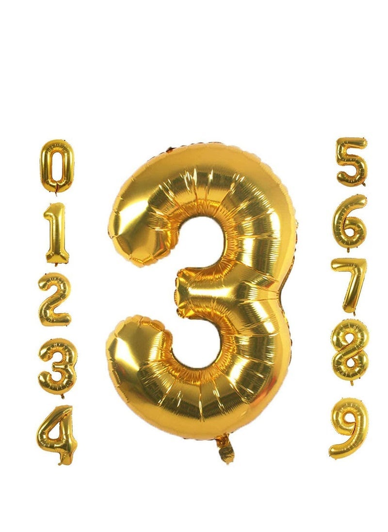 MARKQ 40 inch Number Balloons, Large Gold Foil Helium Balloons for Anniversary Wedding Birthday Party Decoration Supplies (Number 3) - Image 1