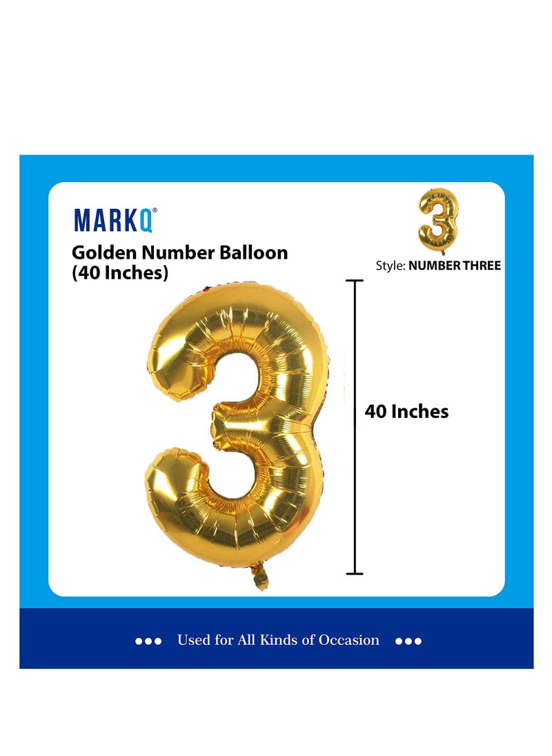 MARKQ 40 inch Number Balloons, Large Gold Foil Helium Balloons for Anniversary Wedding Birthday Party Decoration Supplies (Number 3) - Image 2