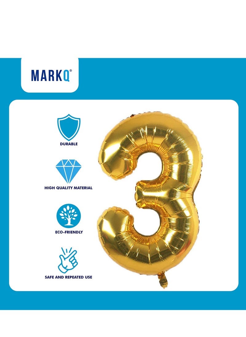 MARKQ 40 inch Number Balloons, Large Gold Foil Helium Balloons for Anniversary Wedding Birthday Party Decoration Supplies (Number 3) - Image 3