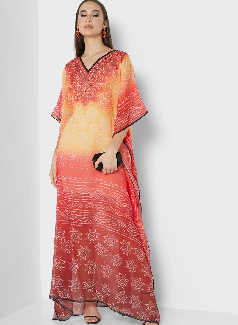 ARABIAN CLOSET Print Cape Sleeve Kaftan