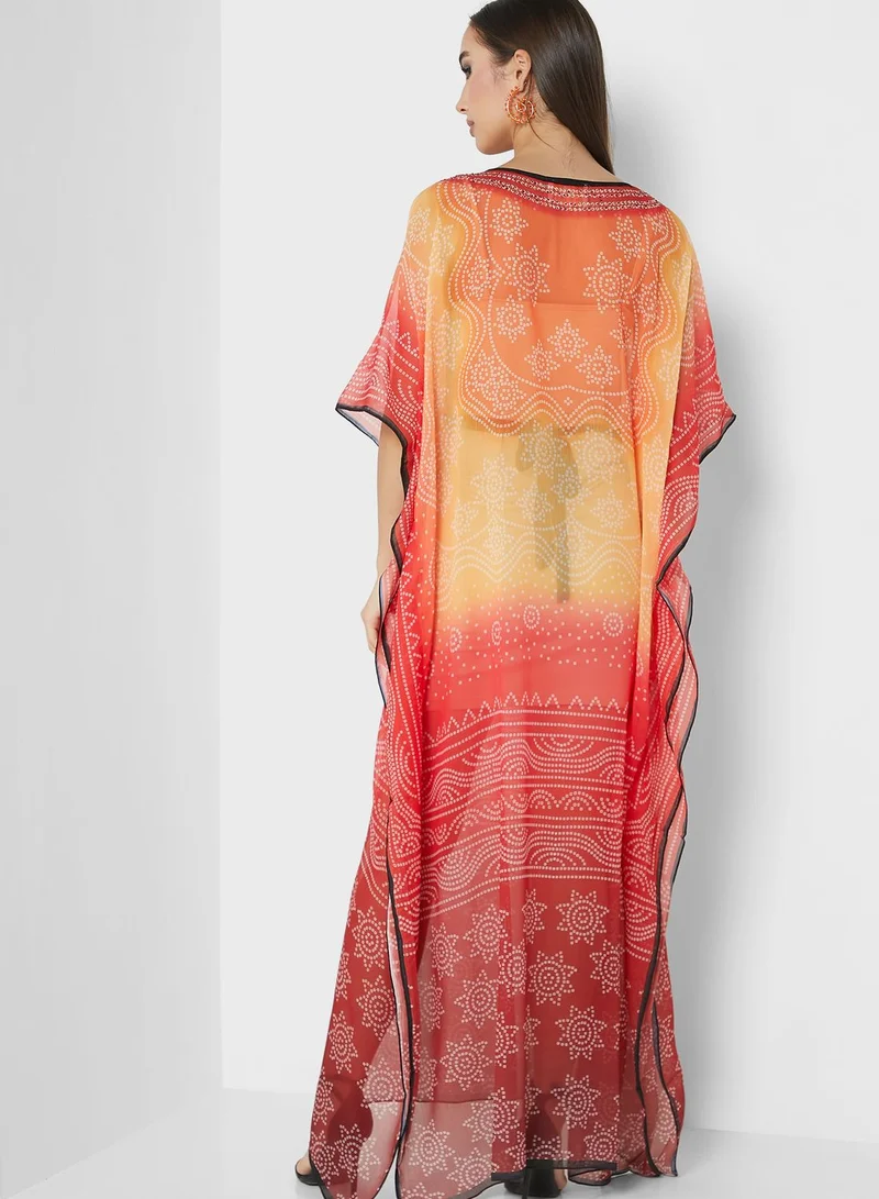 ARABIAN CLOSET Print Cape Sleeve Kaftan