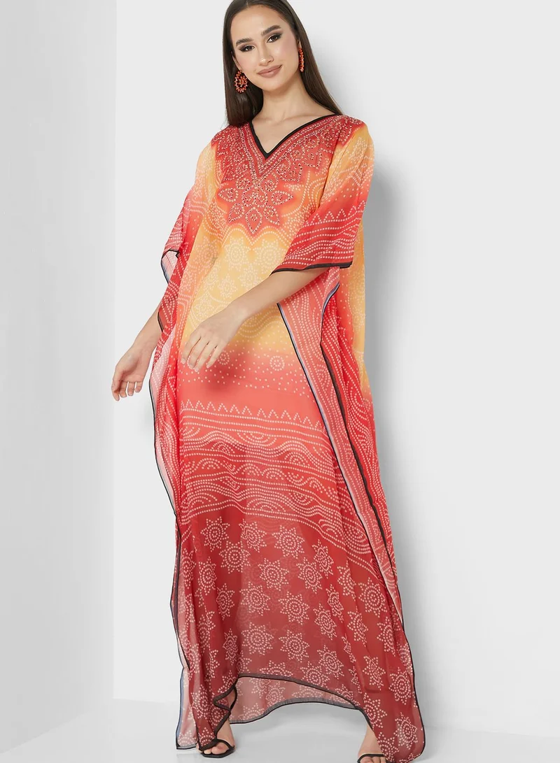 ARABIAN CLOSET Print Cape Sleeve Kaftan