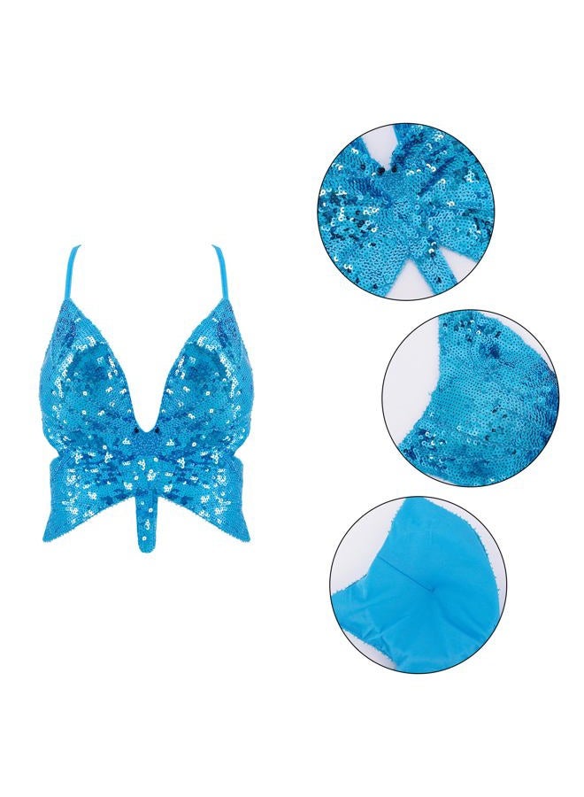Mocure Women's Shimmer Sequin Crop Top Low-Cut Tube Top Butterfly Rave Tank Vest Top, Lake Blue Butterfly, One size - Image 5