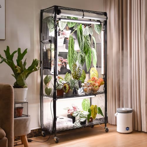 Bstrip Indoor Greenhouse Cabinet with Pegboard, Indoor Greenhouse with 4 Pack 96W Full Spectrum Grow Light for Indoor Plant, Foliage Plants, 29.5"x13.8"x59" - Image 1