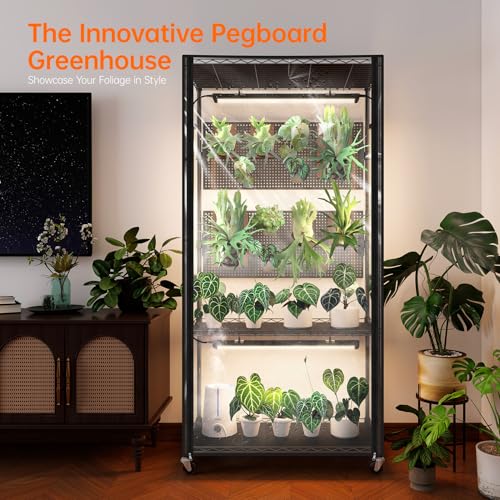 Bstrip Indoor Greenhouse Cabinet with Pegboard, Indoor Greenhouse with 4 Pack 96W Full Spectrum Grow Light for Indoor Plant, Foliage Plants, 29.5"x13.8"x59" - Image 2