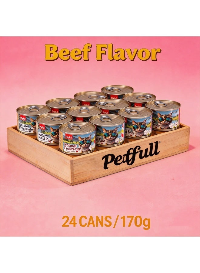Petfull Beef Wet Cat Food – 170g High Protein Canned Cat Food with Salmon Oil – Hydrolyzed Technology for Sensitive Stomachs – Complete Nutrition for Daily Feeding（Pack of 24） - Image 1