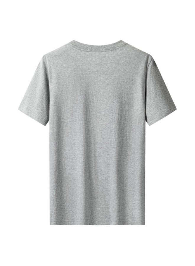 Limeng Men's And Women's Solid Color 180g Cotton Short Sleeve T-shirt Round Neck Loose Fit Tee Bottoming Shirt Light Grey 3XL - Image 1