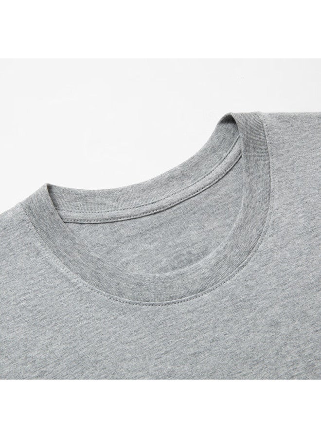 Limeng Men's And Women's Solid Color 180g Cotton Short Sleeve T-shirt Round Neck Loose Fit Tee Bottoming Shirt Light Grey 3XL - Image 2