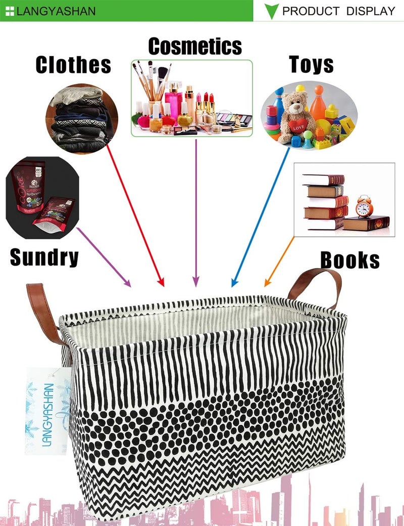 LANGYASHAN Rectangular Storage Bin Collapse Canvas Fabric Cartoon Storage Basket with Handles for Organizing Home Kitchen Boys and Girls Toys Office Closet Shelf Baskets (Rec Black line) - Image 4
