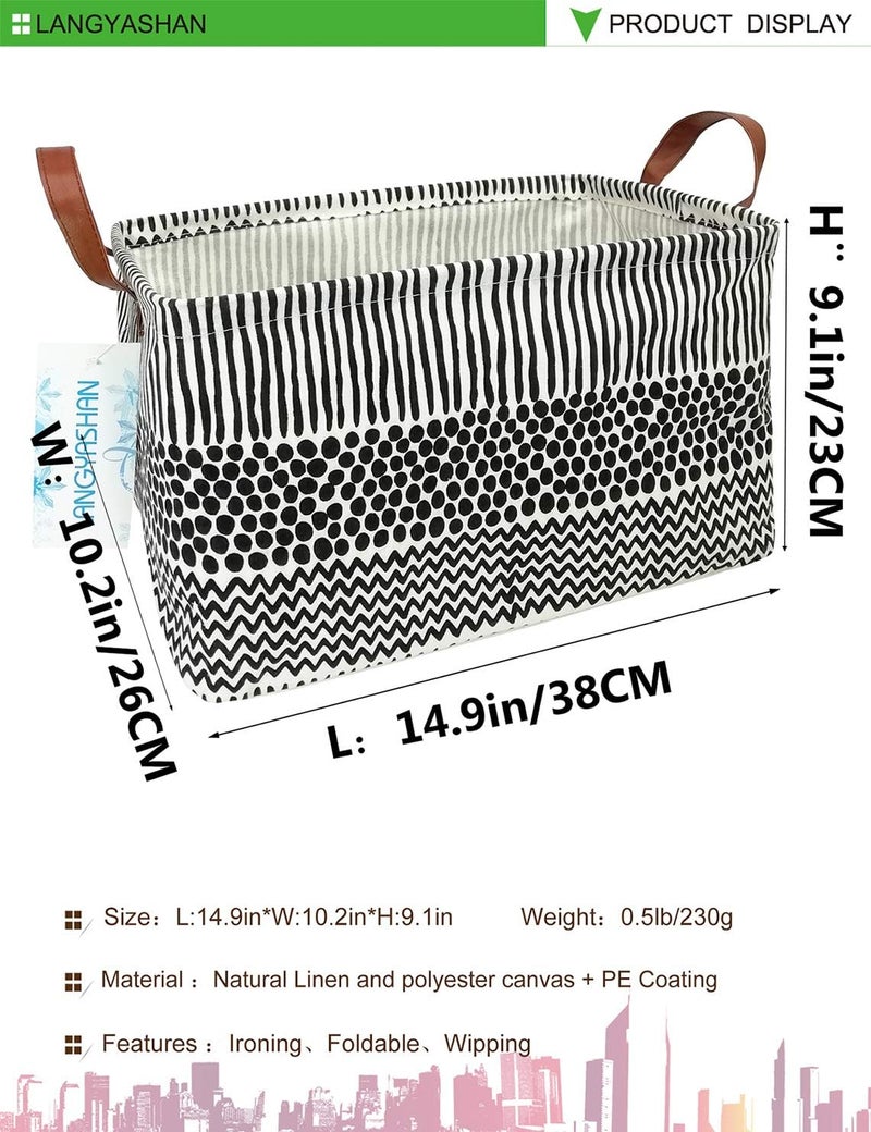 LANGYASHAN Rectangular Storage Bin Collapse Canvas Fabric Cartoon Storage Basket with Handles for Organizing Home Kitchen Boys and Girls Toys Office Closet Shelf Baskets (Rec Black line) - Image 2