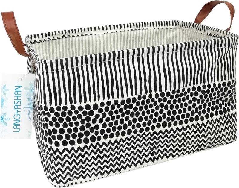 LANGYASHAN Rectangular Storage Bin Collapse Canvas Fabric Cartoon Storage Basket with Handles for Organizing Home Kitchen Boys and Girls Toys Office Closet Shelf Baskets (Rec Black line) - Image 1