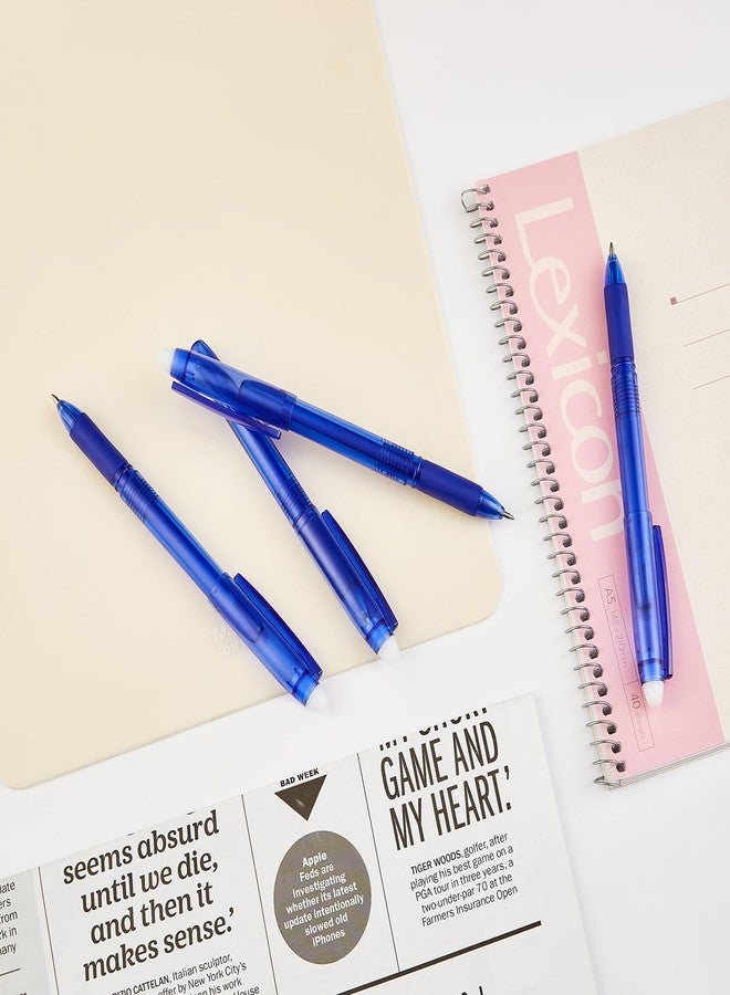 Volcanics Blue Erasable Gel Pens, 0.7mm Fine Point Gel Erasable Pens - Compatible with Rocketbook, 12 Pack, Smooth Writing Pens Pencil-Like Precision for School & Office - Image 4