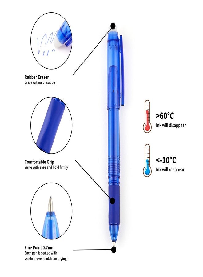 Volcanics Blue Erasable Gel Pens, 0.7mm Fine Point Gel Erasable Pens - Compatible with Rocketbook, 12 Pack, Smooth Writing Pens Pencil-Like Precision for School & Office - Image 2
