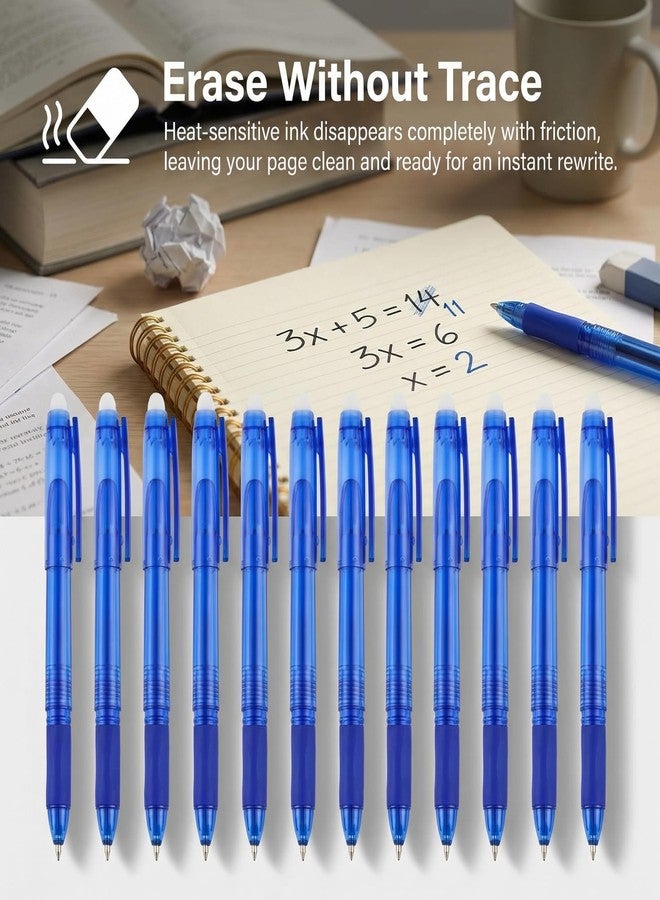 Volcanics Blue Erasable Gel Pens, 0.7mm Fine Point Gel Erasable Pens - Compatible with Rocketbook, 12 Pack, Smooth Writing Pens Pencil-Like Precision for School & Office - Image 5