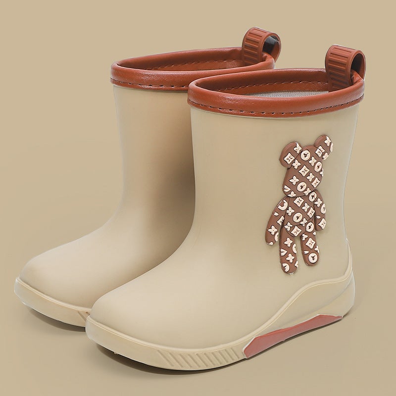 Children'S Rain Boots For Boys And Girls, Non-Slip, Waterproof, Cartoon Bear Design, Cuffed, Student Water Shoes - Image 1