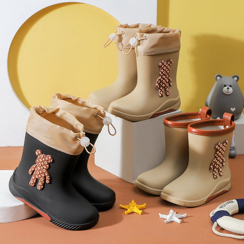 Children'S Rain Boots For Boys And Girls, Non-Slip, Waterproof, Cartoon Bear Design, Cuffed, Student Water Shoes - Image 2