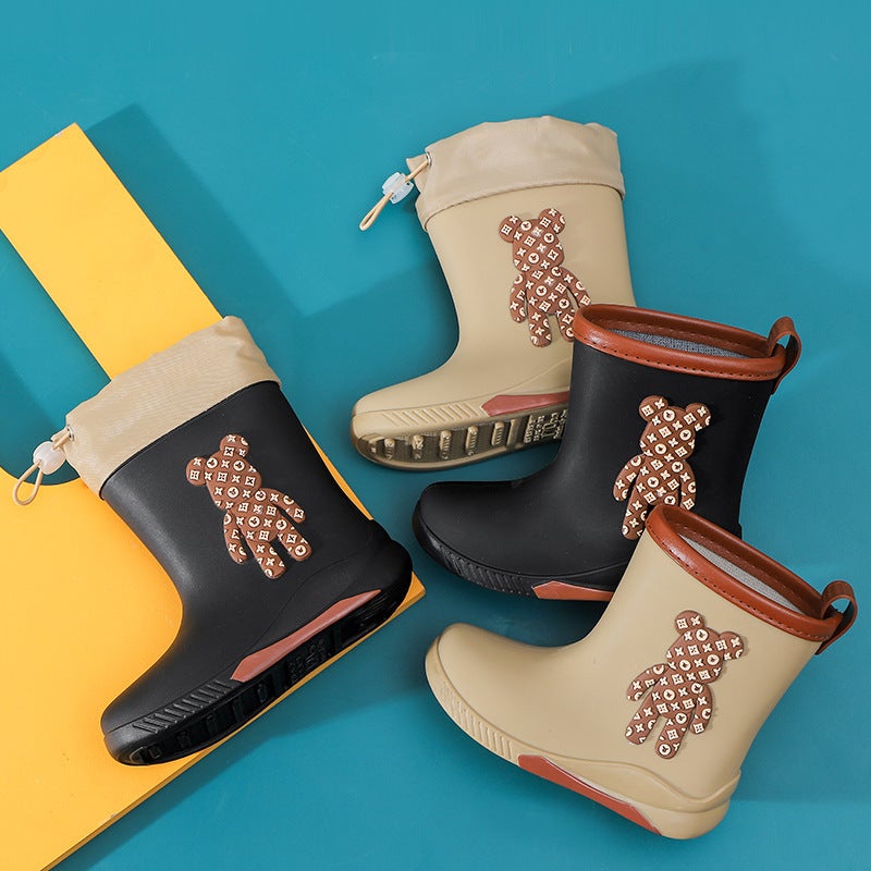 Children'S Rain Boots For Boys And Girls, Non-Slip, Waterproof, Cartoon Bear Design, Cuffed, Student Water Shoes - Image 3